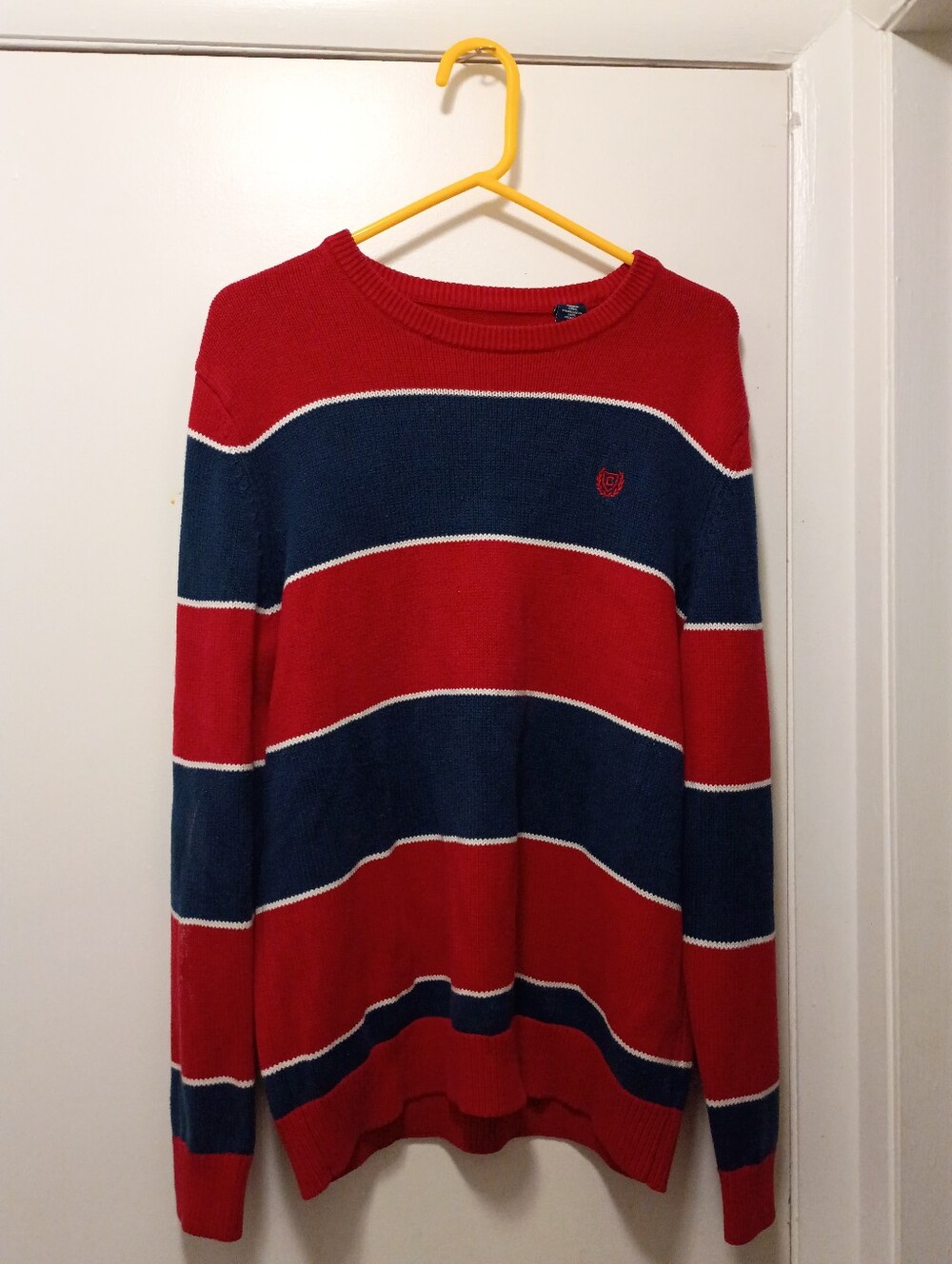 Chaps Red, Navy & White Striped Crewneck Sweater